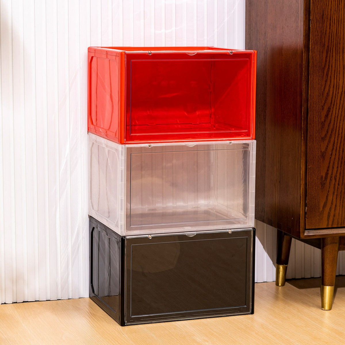 Magnetic Shoe Storage Box Drop Side/Front Sneaker Case Stackable