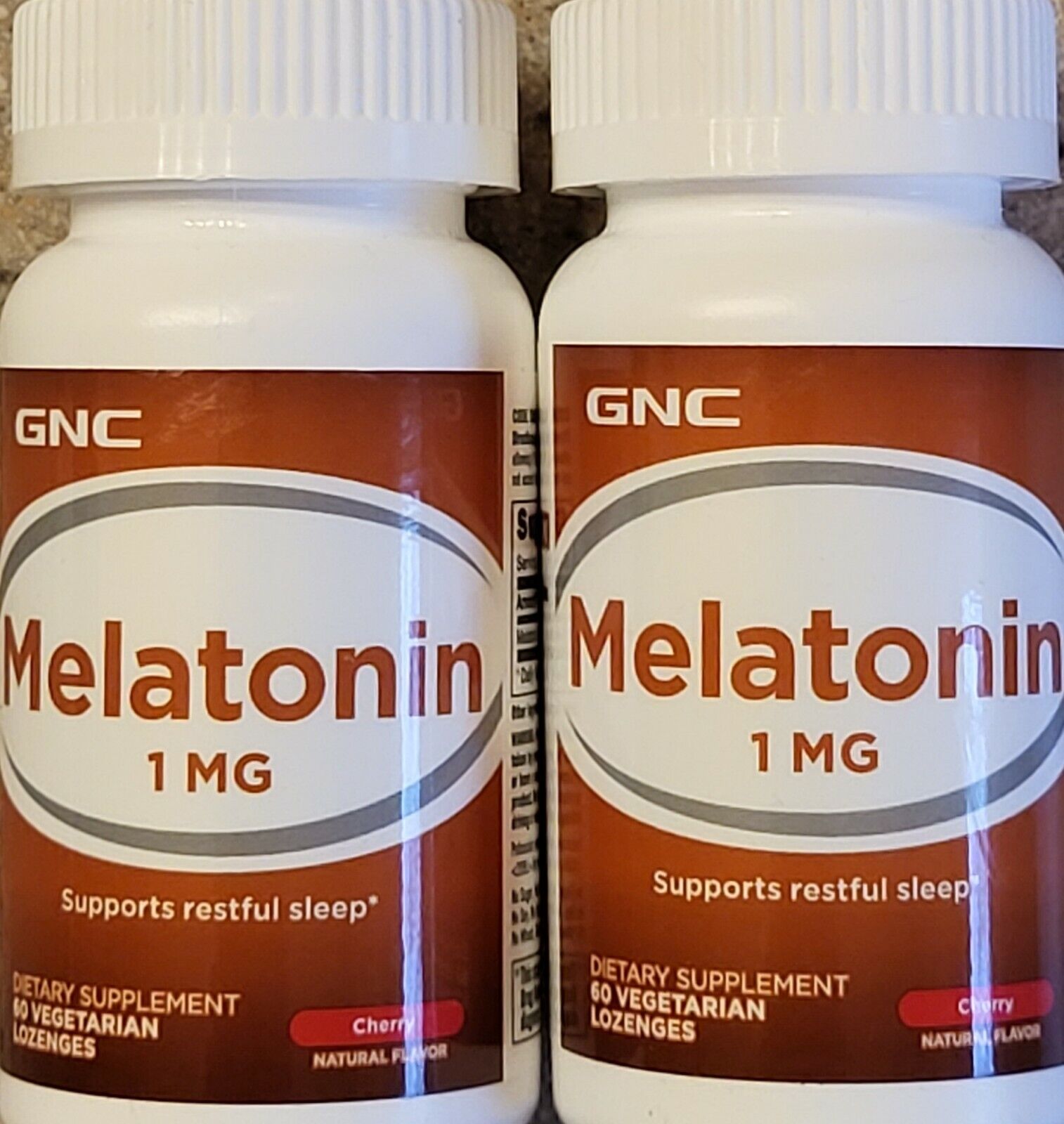 (2) GNC Melatonin 1 mg cherry Lozenges Restful Sleep 60x 2 bottles BEST BY 1/22