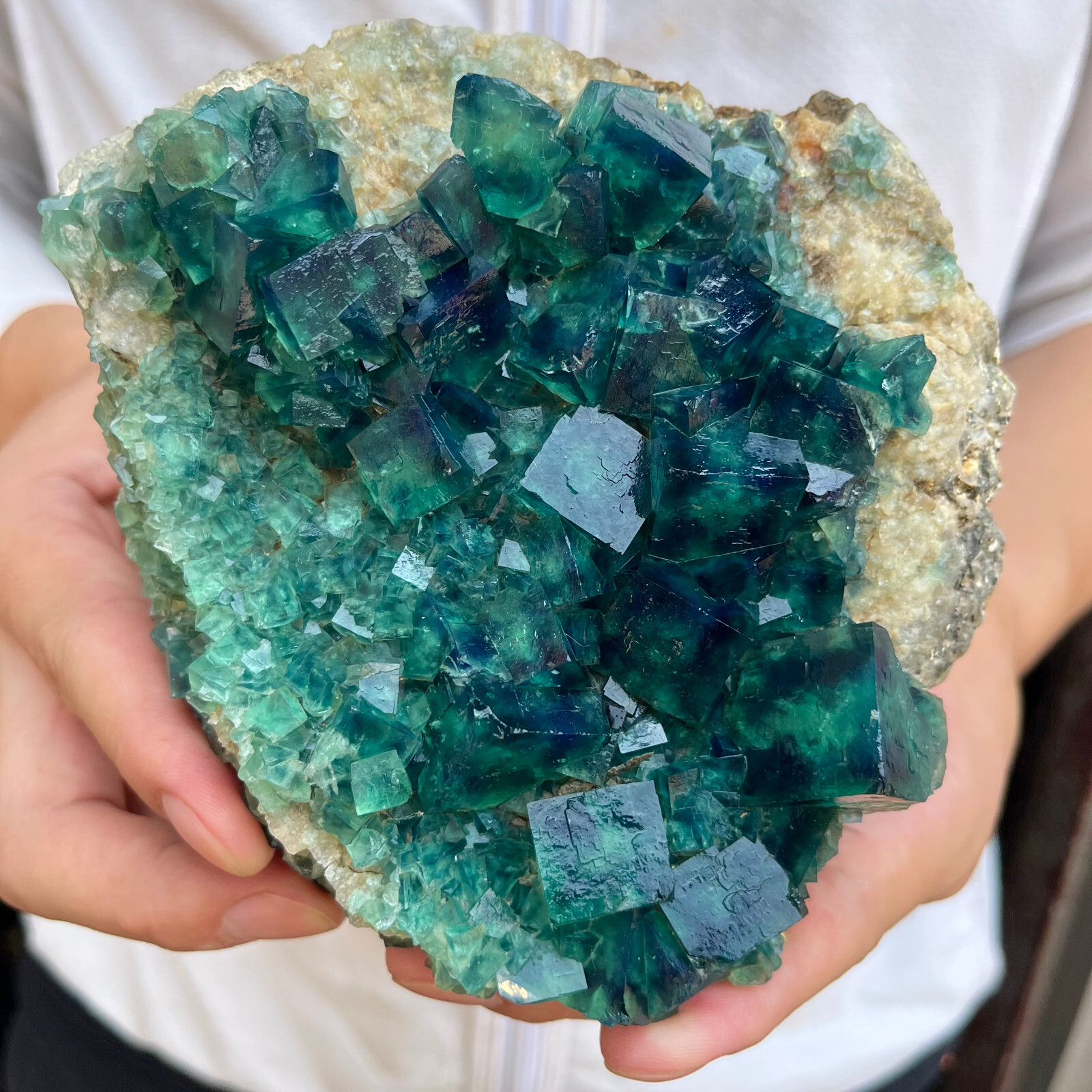 3LB Natural Green Fluorite Cube Quartz Crystal Cluster Mineral Specimen