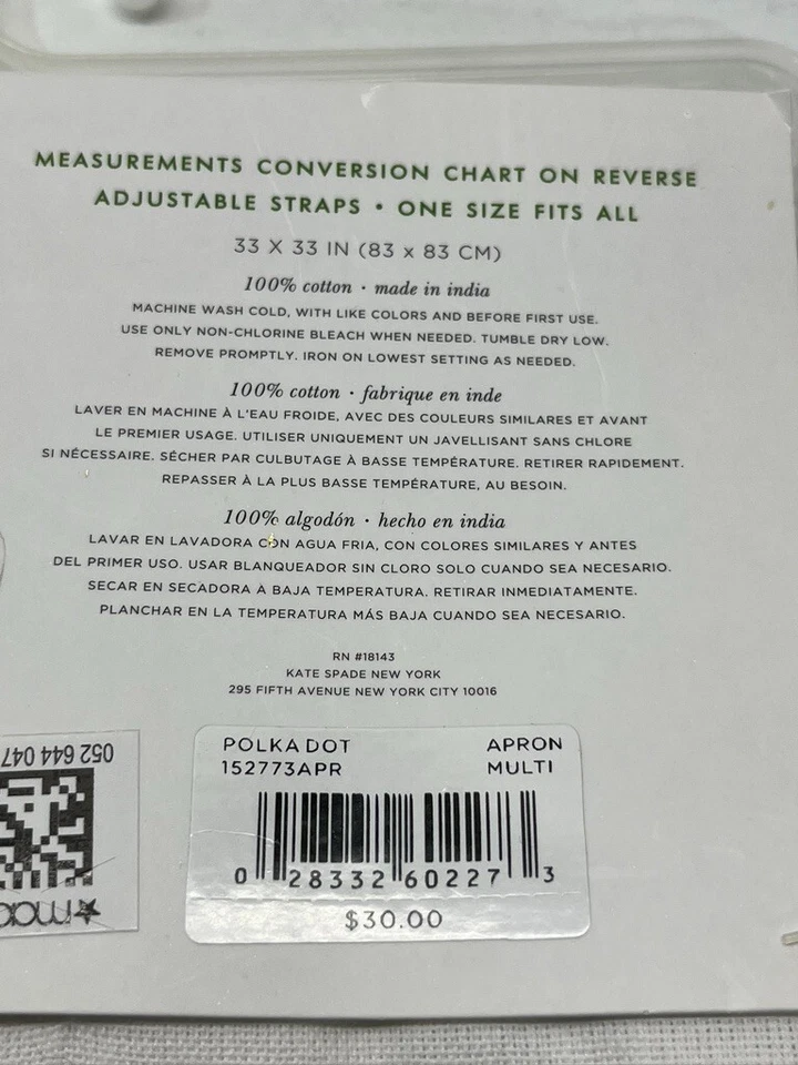 Фартук Kate Spade «Все в хорошем вкусе» в горошек белый черный - Изображение 3 из 3