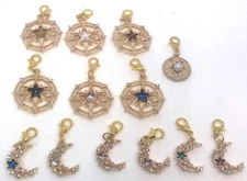 Charm Clip-On Golden Sparkly Moon Stars Purse Bracelet Zipper Backpack Keychain