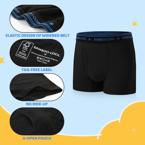 BAMBOO COOL Boys' Underwear Boxer Briefs 6-Pack with Fly Pouch Comfortable and T - Picture 2 of 12