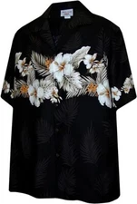Hibiscus Monstera Stripe Men's Floral Hawaiian Shirt by Pacific Legend