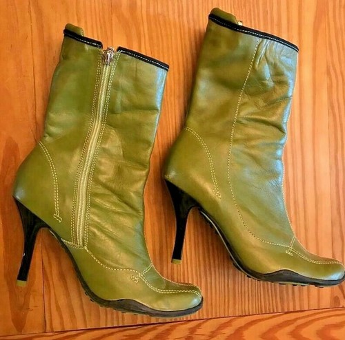 SCHUTZ Chartreuse Green Leather Round 