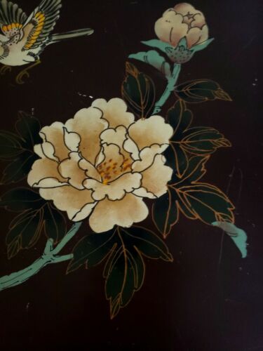 ANTIGUA BANDEJA PESADA DE MADERA CHINA DE COLECCIÓN A ANTIGUA PINTADA A MANO CON PATAS - Imagen 10 de 12