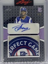 2021 LEAF PERFECT GAME PURPLE JAYDEN HYLTON LOGO PATCH AUTO # 2/3