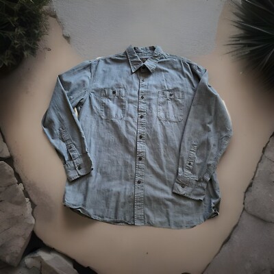 JACHS men's chambray shirt XL blue faded denim pockets UK