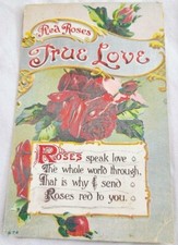 Antique 1911 Red Roses True Love Postcard Emb...
