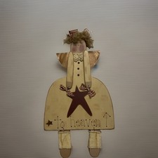 Rustic Primitive Hanging Wood Angel "To Heaven" 15