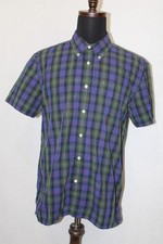 Tommy Hilfiger Sz XL Slim Fit Green Blue Plaid Lightweight Short Sleeve Shirt