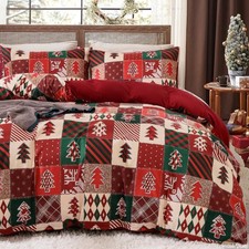 Christmas Duvet Cover Queen Holiday Bedding Christmas Tree Pattern, Red Reve...