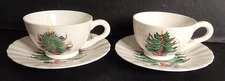 Vintage Blue Ridge Pottery Christmas Tree & Mistletoe Cup & Saucer Pair