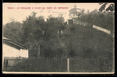 AK Torino, La Funicolare e Chiesa del Monte dei Cappucini, Bergbahn 1914 
