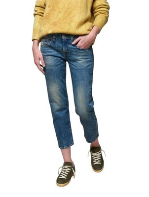 R13 Boy Straight Damen Jeans 29 KELLY Stretch Gekürzt Reißverschluss Neu Blau