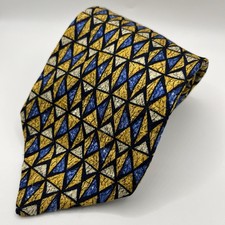 Ermenegildo Zegna Silk Tie Blue Yellow Geometric Made In Italy Mens