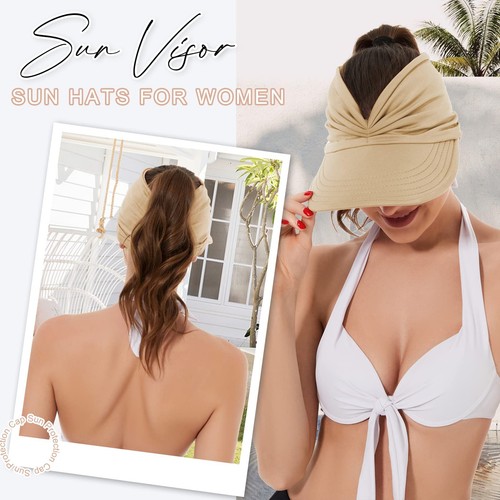 Sun Hats for Women UV Protection Wide Brim Sun Shade Ponytail Visor Hat - Picture 4 of 7