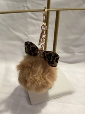 Leopard Print Bow Tan Pom Pom Bag Charm/Keychain