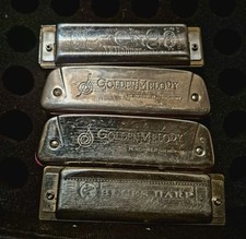 Lot Of 4 Germany HOHNER HOLMER Harmonicas - Keys Of B, D G Blues Harp A440