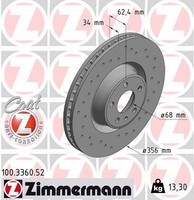 2X Zimmermann Bremsscheibe 100.3360.52 FüR Audi