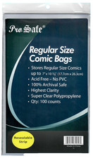 100 Pro Safe Regular Size Resealable Comic Book Storage Bags 7 x 10-3/8 Archival
