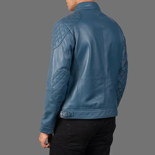 Stylish Blue Leather Handmade Genuine Lambskin Men's Formal Motorcycle Jacket - Picture 2 of 7