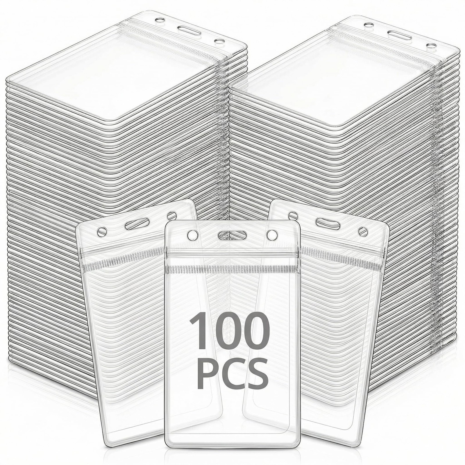 Porte-cartes verticaux 115x70 mm transparents en PVC souple avec perforation pour cordon badge