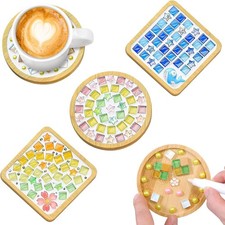 DIY Mosaic Tile Craft Kit with Mixed Colors and Bamboo Coaster