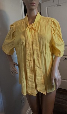 Ladies Aaron & Amber Yellow Short Sleeve Shirt With Tie Size Large