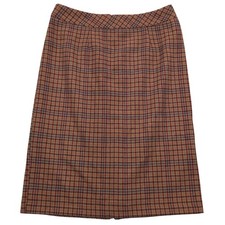 VTG Chadwicks Brown Burgandy Plaid Wool A-Line Skirt Knee Length Women Size 10T