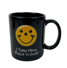 Pittsburgh Eat'n Park I Take Mine Black & Gold Smiley Cookie Face Coffee Mug Cup