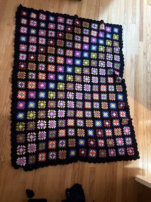 Vintage Crochet Blanket Granny Square Multi-Color 60 70's Afghan Throw 69 x 50 