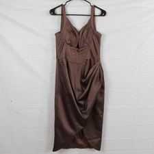 House Of CB Dress Large Faye Chocolate Satin Corset Midi Bodycon Cocktail Party