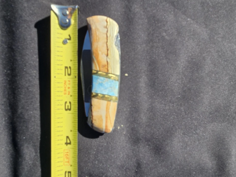 5 1/2" Pocket Knife.  Jasper Handel, Green. Agate Inlay. - Image 2 of 2