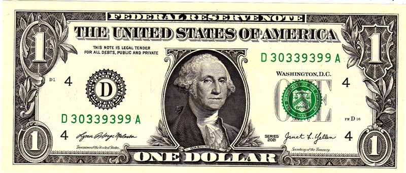 $1 2021 Fancy Serial  Uncirulated CU D30339399A