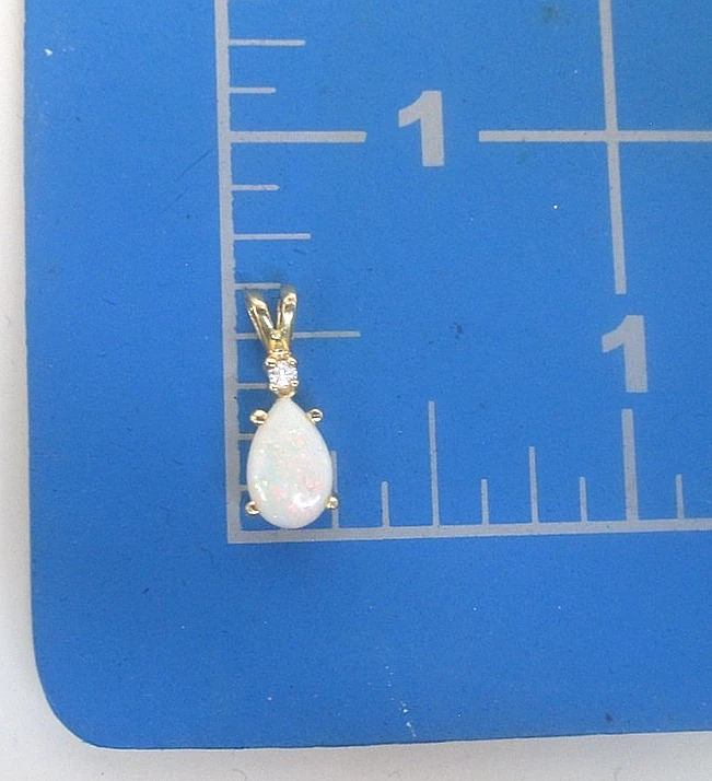 Vintage 14k Yellow Gold Fiery White Opal and Real Natural Diamond Pendant - Image 3 of 4