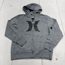 Hurley Hoodie Youth Large Gray Full Zip Logo Fleece Lined Warm Sweatshirt
