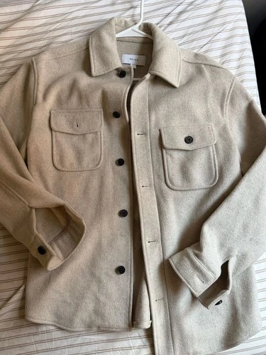 Reiss Liam Wool Blend Overshirt Size XS Oat - product listing photo