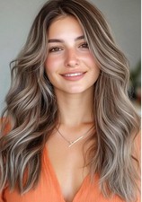 Ash Brown Blonde Highlight Wave 13x4 Lace Front Wig 100 Human Hair Wig for Women