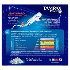 Tampax Pearl Plastic Tampons, Regular Absorbency, Unscented, 50 Count