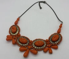 Zad Neptune Treasure Coral Red & Gold Tone Statement Bib Necklace 19”