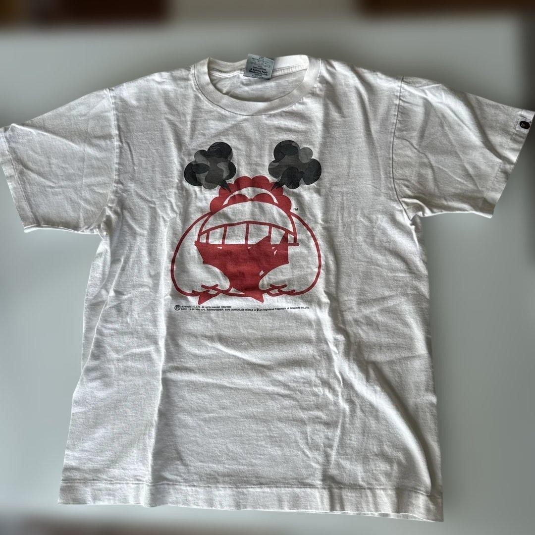 BAPE White Pro Wrestling TShirt Red Character Cloud Logo Size M Japan