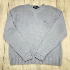 VTG POLO by Ralph Lauren VNeck Sweater XL Blue Knit Pullover Pony Golf Mens
