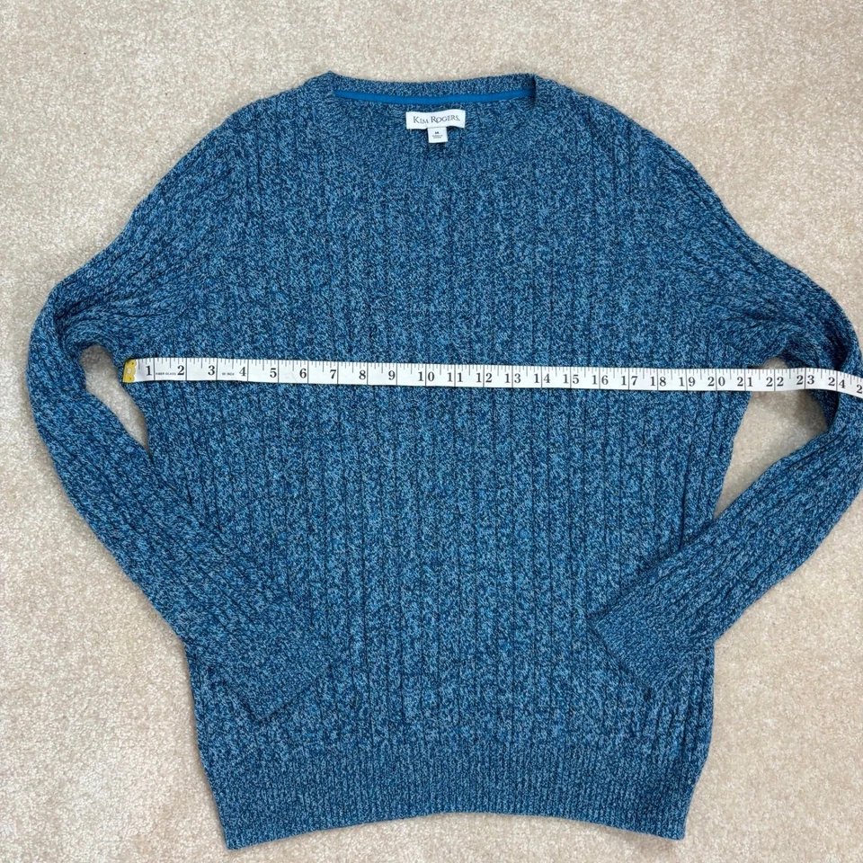 Kim Rogers Blue Cotton Ribbed Knit Crew Neck Sweater Women's Medium - Image 4 of 4