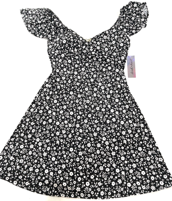 Derek Heart Black with White Floral Mini Dress with Bra Size Medium Cap  Sleeves | eBay