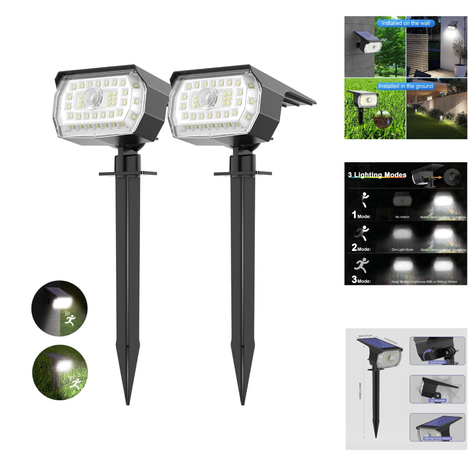 Solarlampen für Außen mit Bewegungsmelder, 2 Stück 43LED SolarStrahler   Sola…