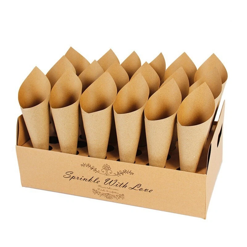 Bandeja de cono de confeti de boda soporte caja papel kraft rústico favor decoración Foto 2 de 4