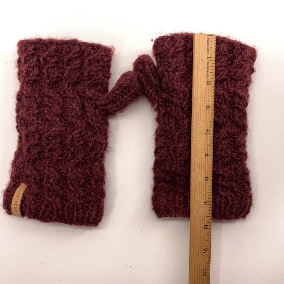 Turtle Fur fingerless glove mitten knit dark red fleece lined - Image 4 of 4