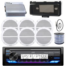JVC KD-X38MBS 1 DIN LED Receiver, Cover, 6x 6.5'' Speakers, Antenna, Amp, Wire