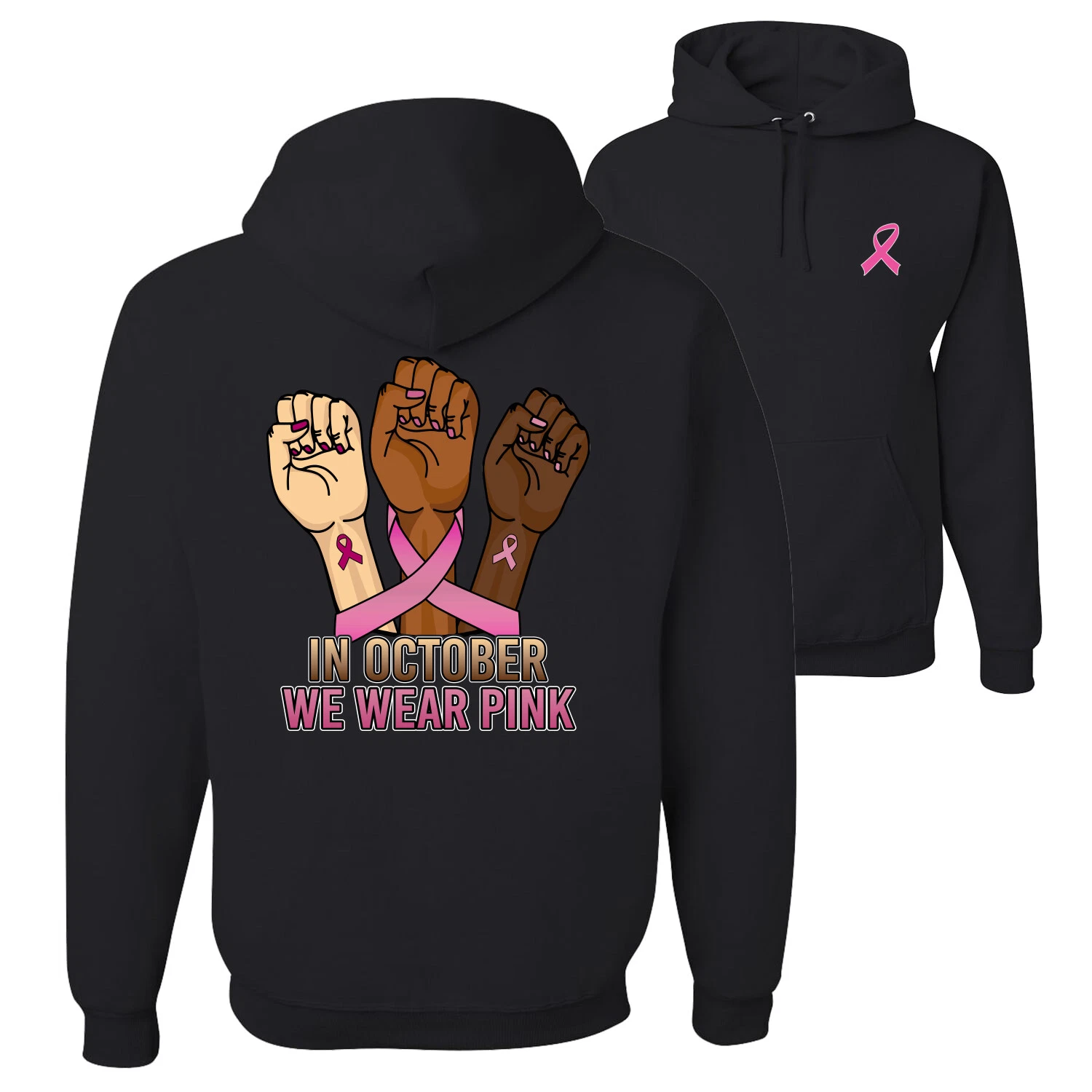 In October We Wear Pink Protest Fists Unisex Graphic Hoodie Sweatshirt