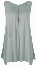 WOMENS RUCHED GATHERING SLOUCH FIT LADIES HANKY HEM VEST FLARED SWING LONG TOP 
